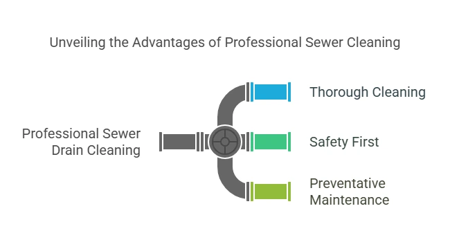Advantages of Professional Sewer Cleaning: thorough cleaning, safety first, preventative maintenance.
