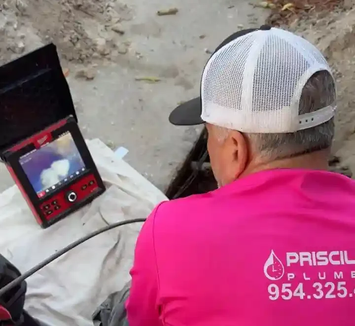 Emergency plumbing company inspection work by Priscilla's Plumbing.